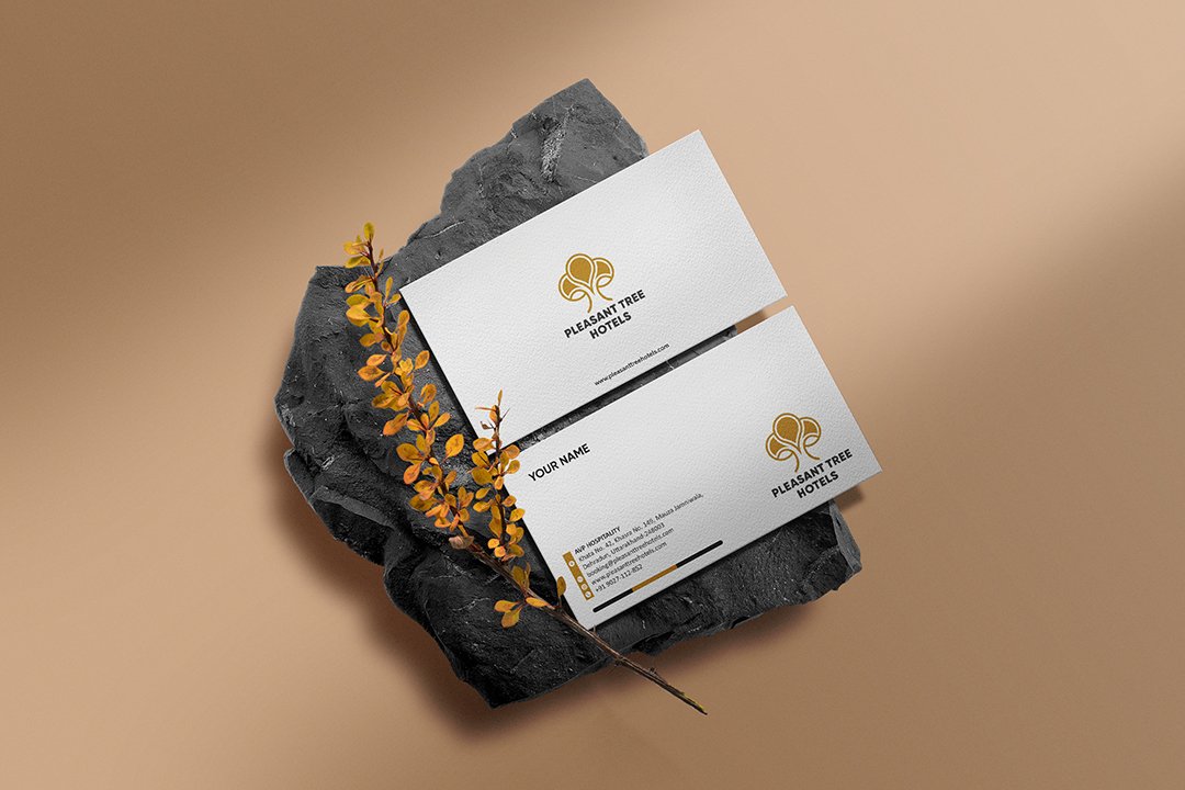 Visiting Card Mock-up of Logo for Pleasant Tree Hotels Dehradun. Design by D D Sachdeva