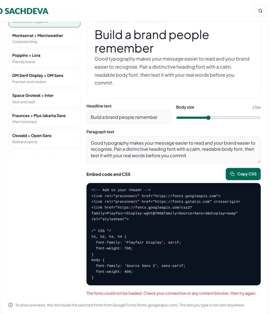 Font Pairing Tool – free online tool by D D Sachdeva
